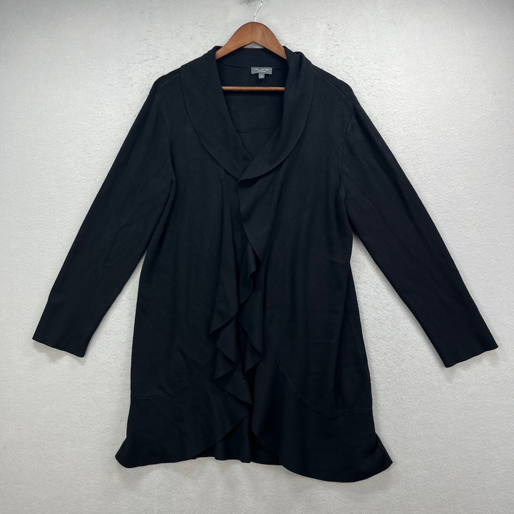 The Limited Cardigan Sweater Womens Large Ruffle Open Front Black‎ Long Sleeve